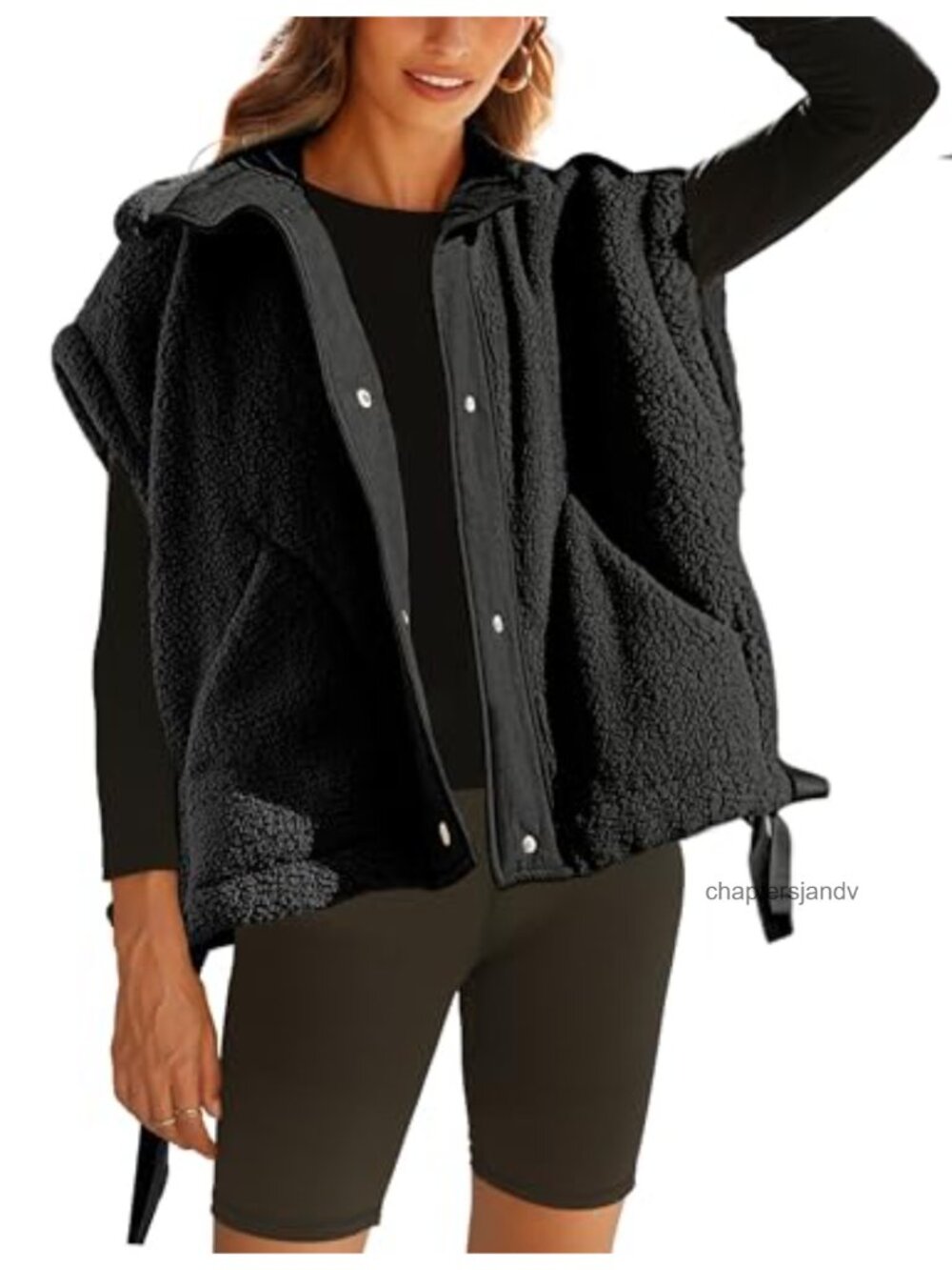 Sleeveless Fleece Vest Button Down Loose Fit Outerwear with Pockets